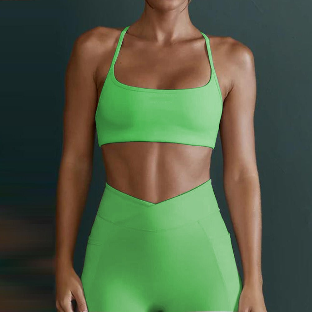 Lulu Nude Yoga Shockproof Gathering Back Fitness Sports Bra eprolo