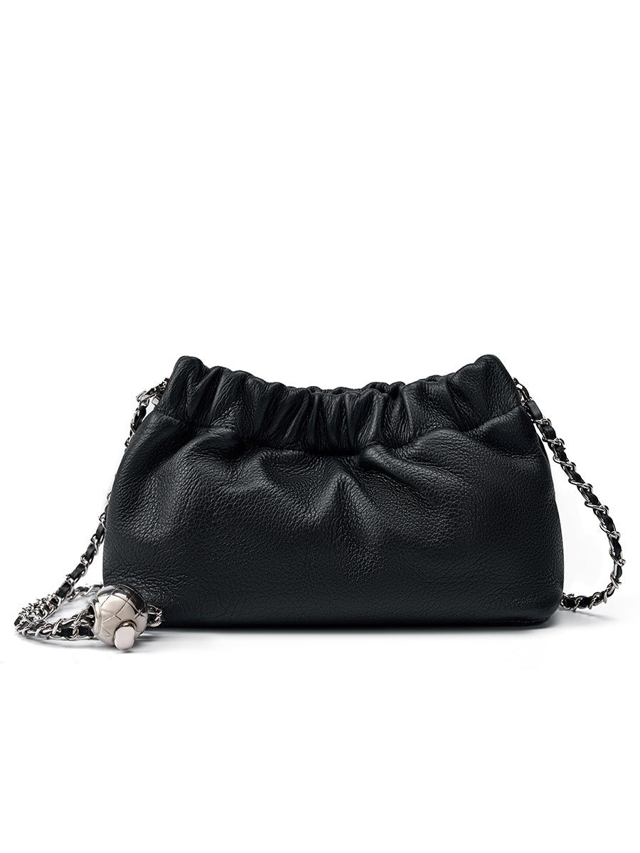 Popular chain women high end cloud pleated bag women bag cowhide shoulder crossbody bag gold ball chain - House of Cardwell
