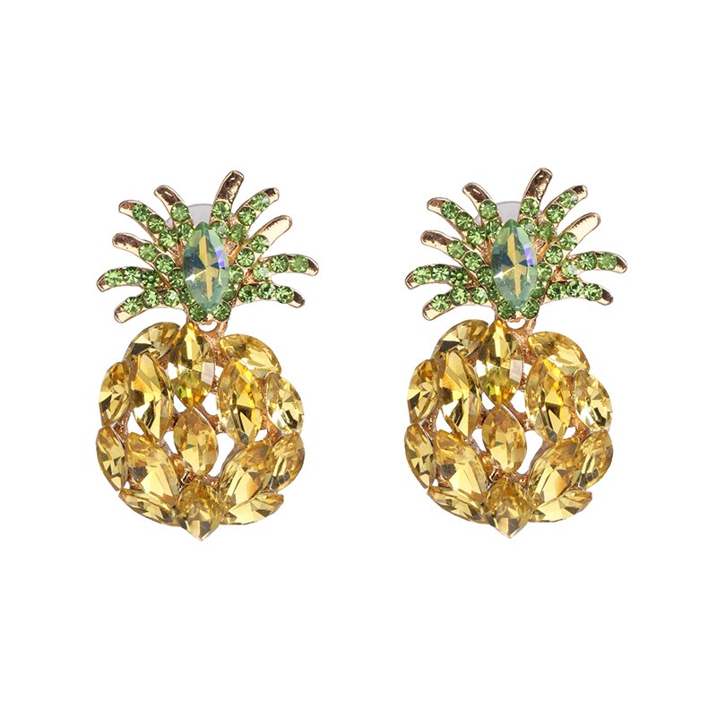 Fashionably Summer Yellow Gold Fruit Pineapple Crystal Pendant Earrings eprolo