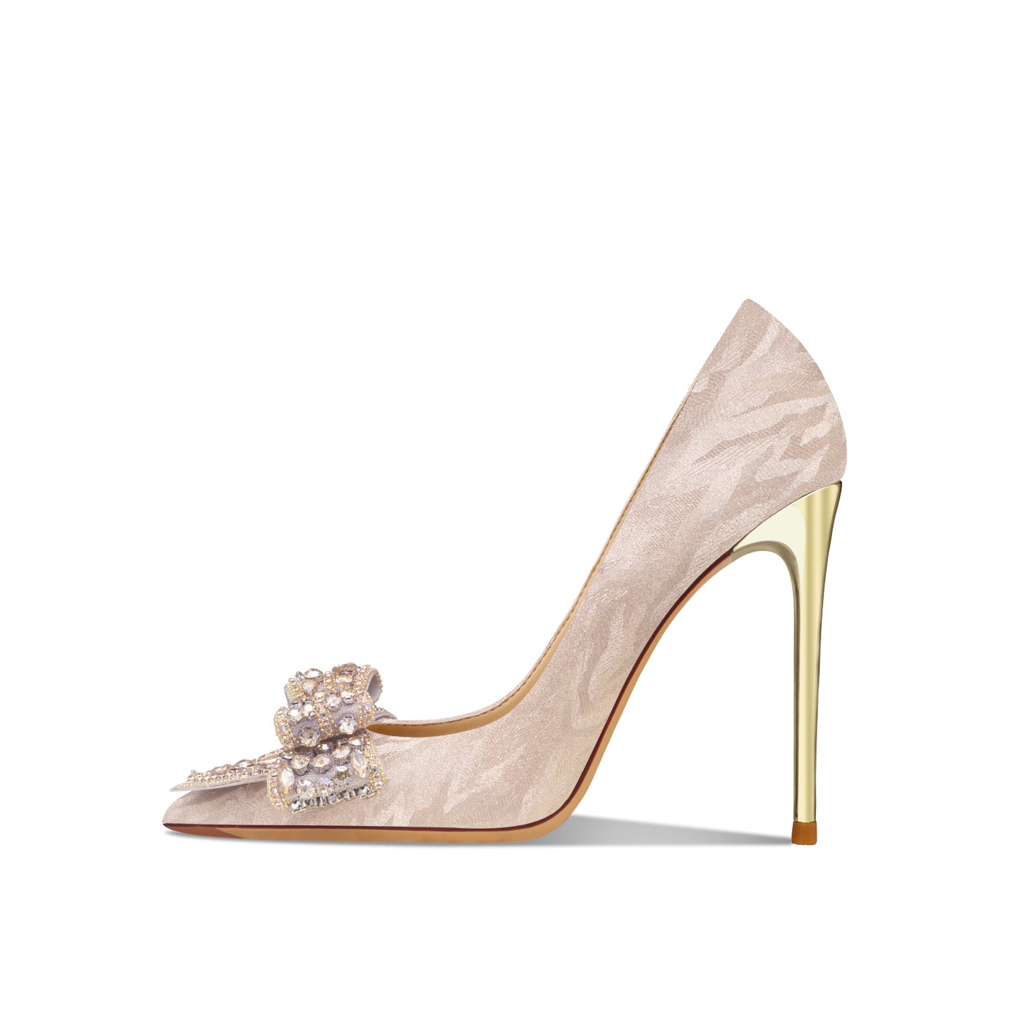 Leather Rhinestone Golden Bowknot High Heel Shoes Women's New Fine Heel Tiger Skin Bridesmaid Shoes Wedding Shoes Single Shoes - House of Cardwell