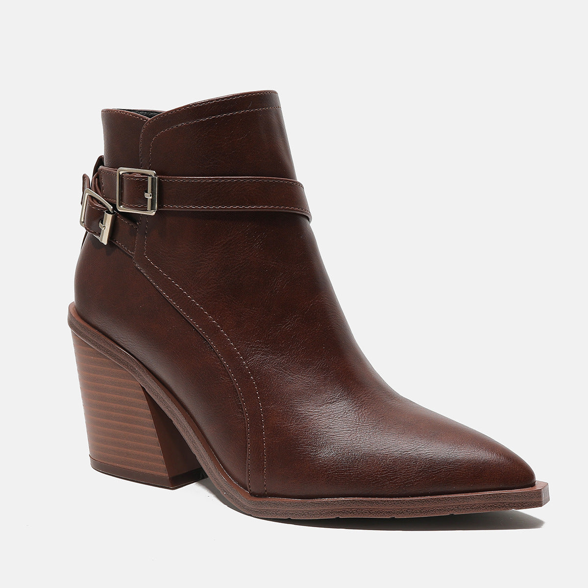 Short Boots Large Size Arrow Thick Heeled High Heeled Chelsea Female Short Boots British Style And Nude Boots - House of Cardwell
