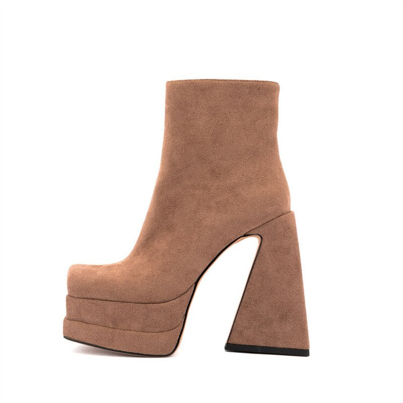 Platform Boots For Women Fashion Crude Heel Ankle Chunky Square Toe Zip Outdoor Female Boots Brand New Popular Style Women Shoes - House of Cardwell