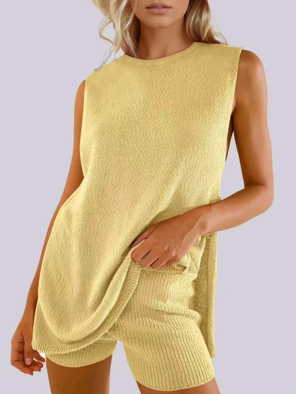 The New Spring and Summer Casual Knitted Sleeveless Short Set eprolo