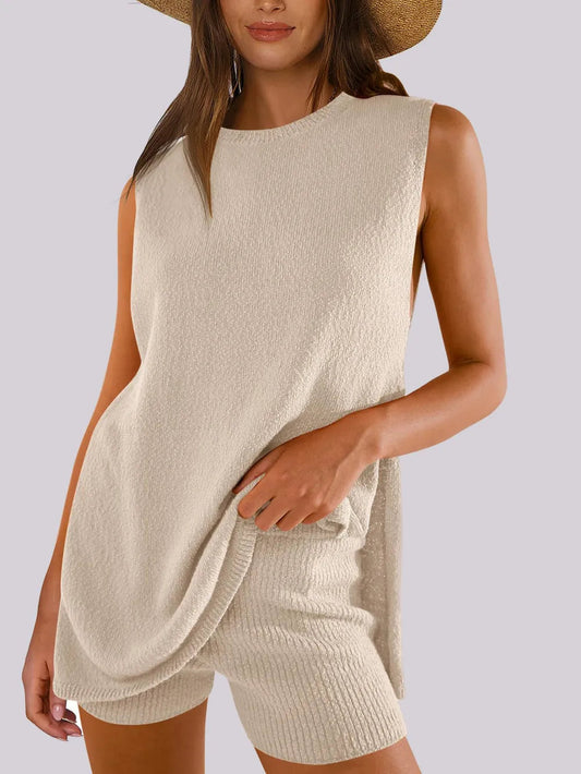 The New Spring and Summer Casual Knitted Sleeveless Short Set eprolo
