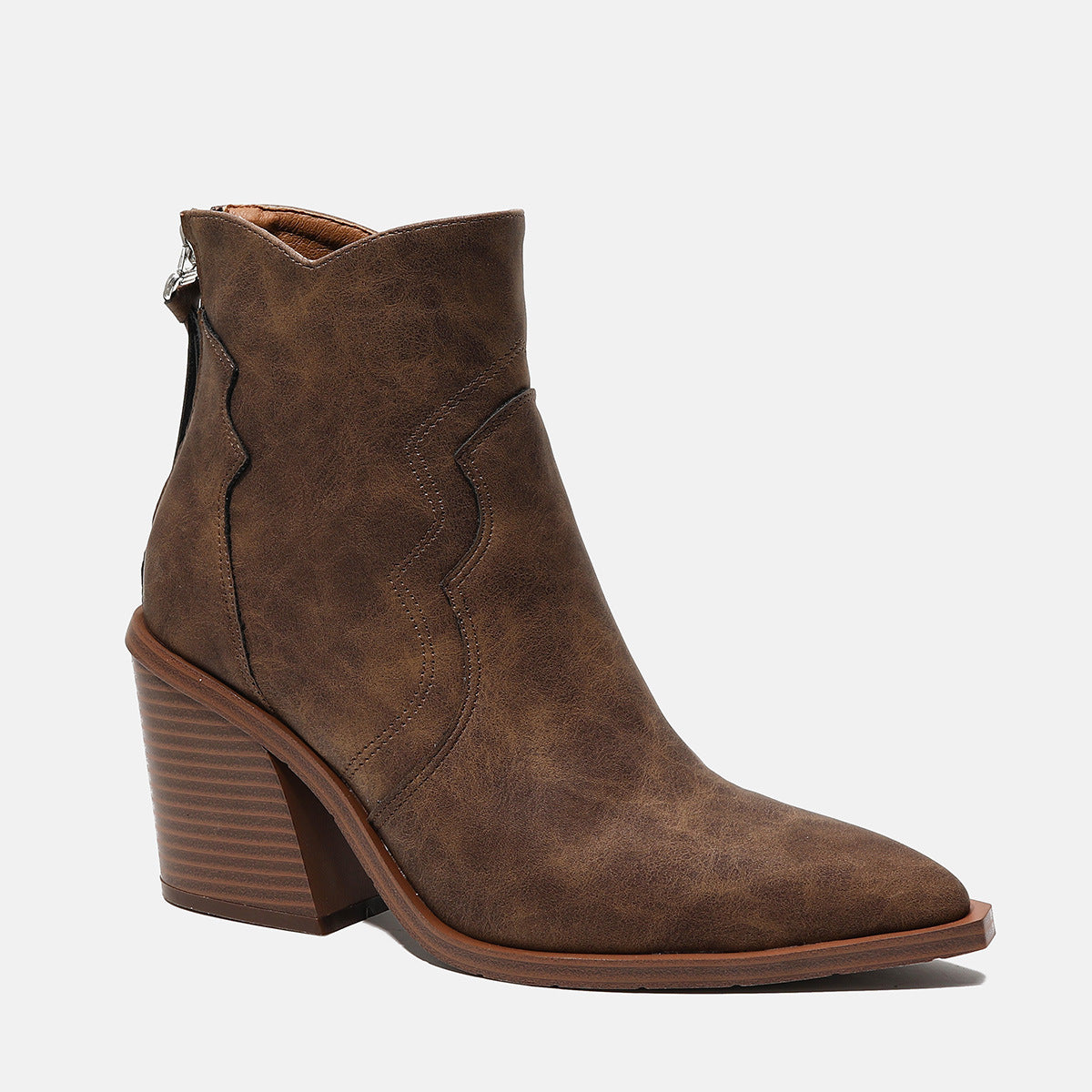 Short Boots Children Martin Boots British Thick With High Heel Pointed Large Size Zipper And Nude Boots - House of Cardwell