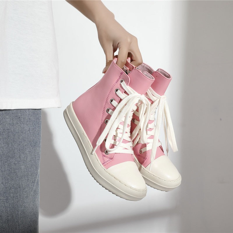 INS Pink High top Shoes New Thick Bottom Side Zipper Student Versatile Fashion Casual Shoes Fashion - House of Cardwell