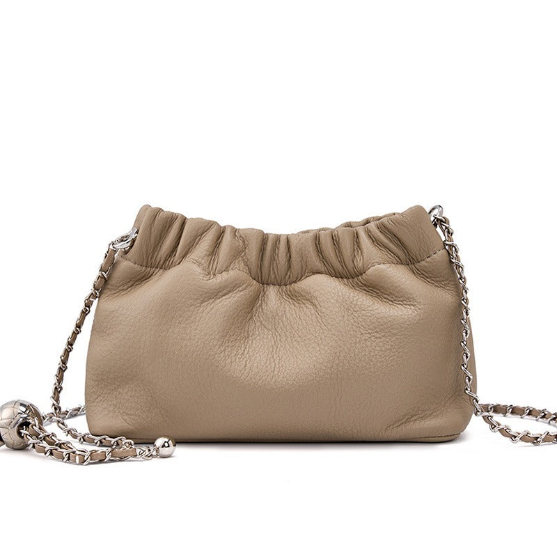 Popular chain women high end cloud pleated bag women bag cowhide shoulder crossbody bag gold ball chain - House of Cardwell