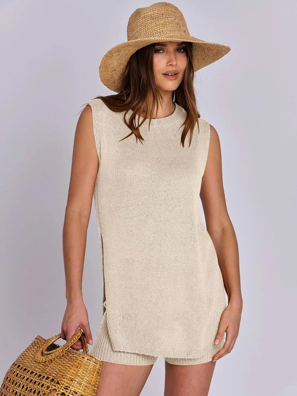 The New Spring and Summer Casual Knitted Sleeveless Short Set eprolo