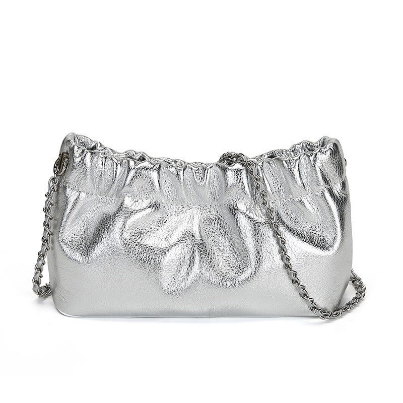 Popular chain women high end cloud pleated bag women bag cowhide shoulder crossbody bag gold ball chain - House of Cardwell