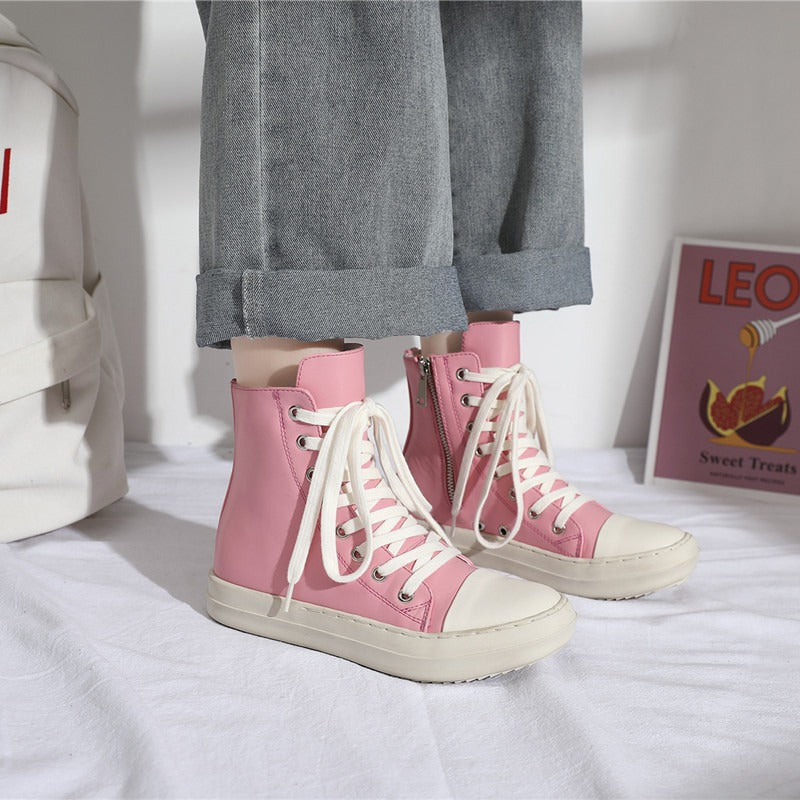 INS Pink High top Shoes New Thick Bottom Side Zipper Student Versatile Fashion Casual Shoes Fashion - House of Cardwell
