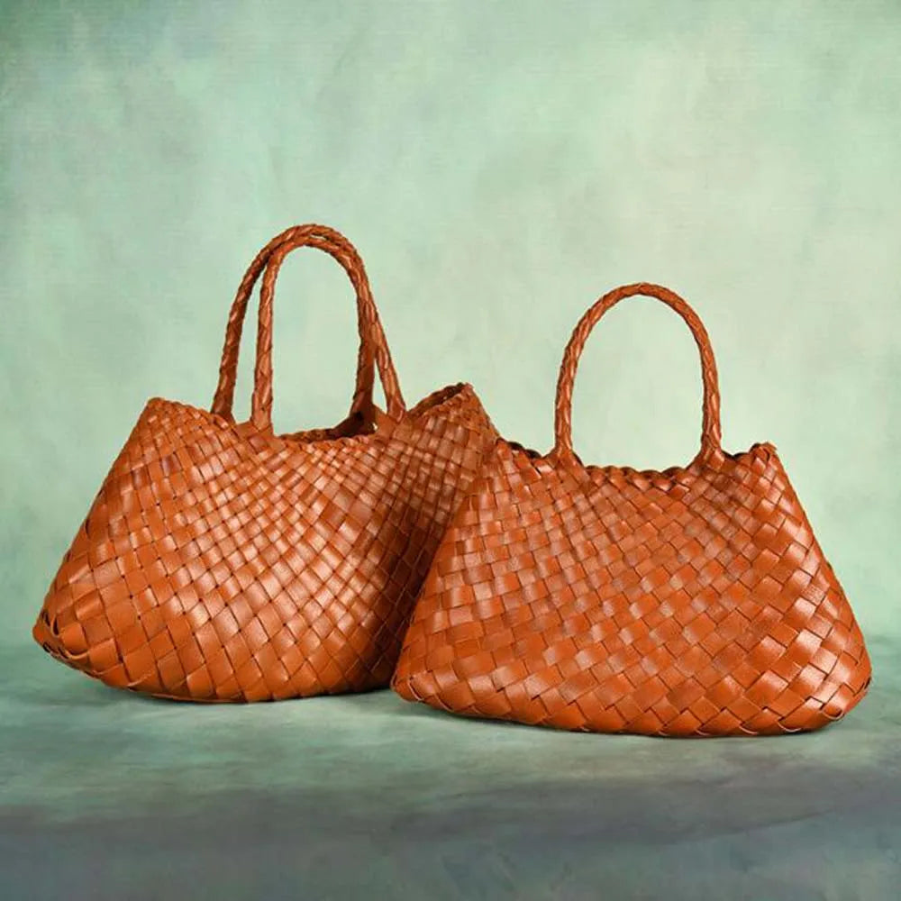 New Genune Leather Weave Hand Bags Tote Top Quality Women Basket Shopping Bags Handle Beach Hobos Handbag - House of Cardwell