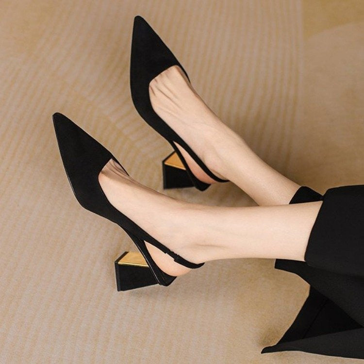 Slingback Pointed-Toe Block High Heels eprolo