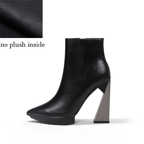 Women Boots Genuine Leather Pointed Toe 11cm High Heels Brand Designer Women Shoes - House of Cardwell