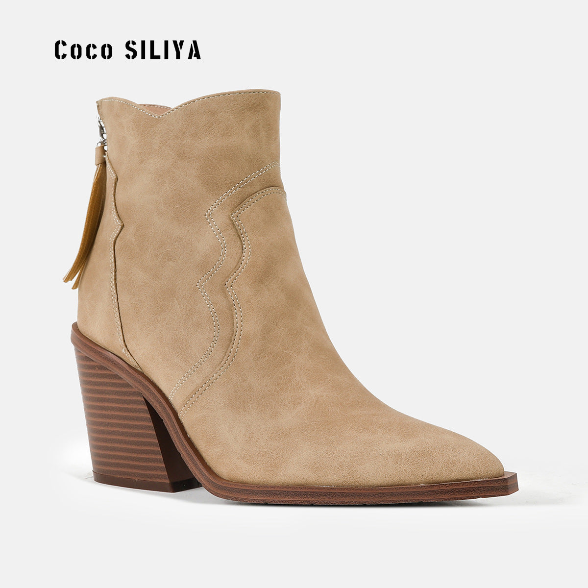 Short Boots Children Martin Boots British Thick With High Heel Pointed Large Size Zipper And Nude Boots - House of Cardwell