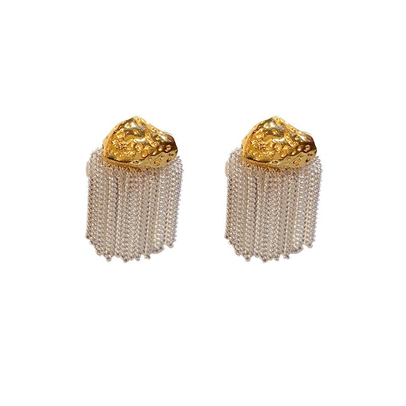 Light luxury personalized metal block tassel earrings, silver needles, fashionable and versatile temperament earrings - House of Cardwell