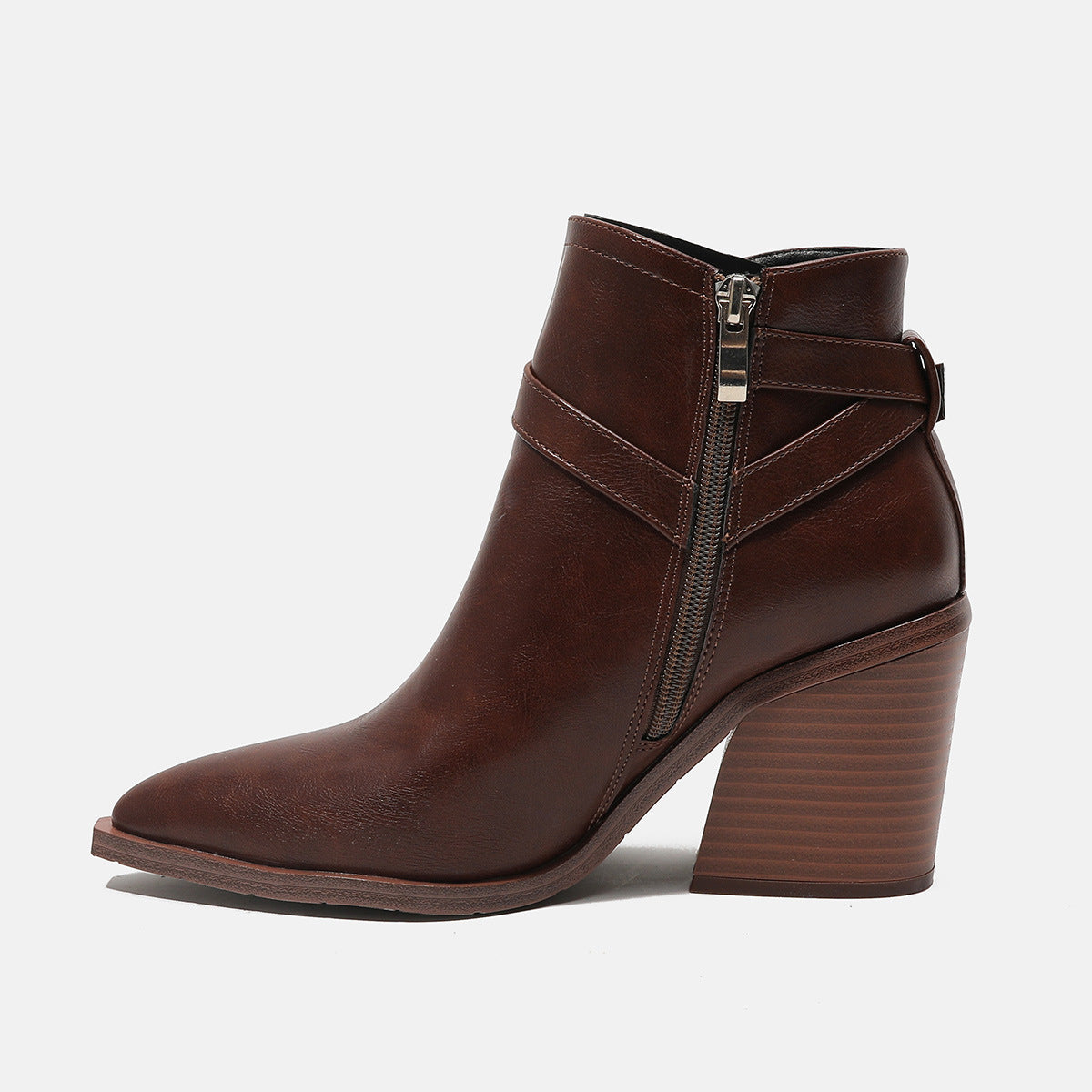 Short Boots Large Size Arrow Thick Heeled High Heeled Chelsea Female Short Boots British Style And Nude Boots - House of Cardwell