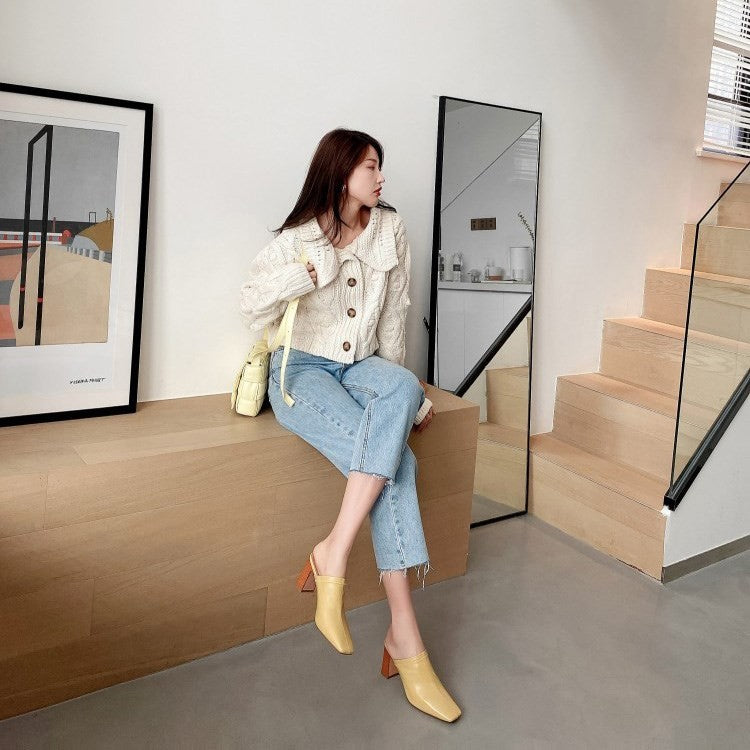 Baotou: Fashionable No Back Cool Thick Heel Versatile Half Slippers eprolo