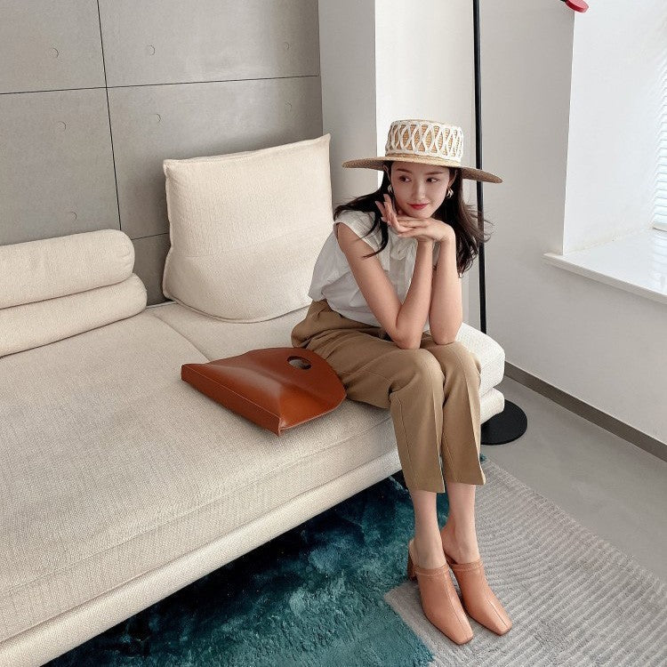 Baotou: Fashionable No Back Cool Thick Heel Versatile Half Slippers eprolo
