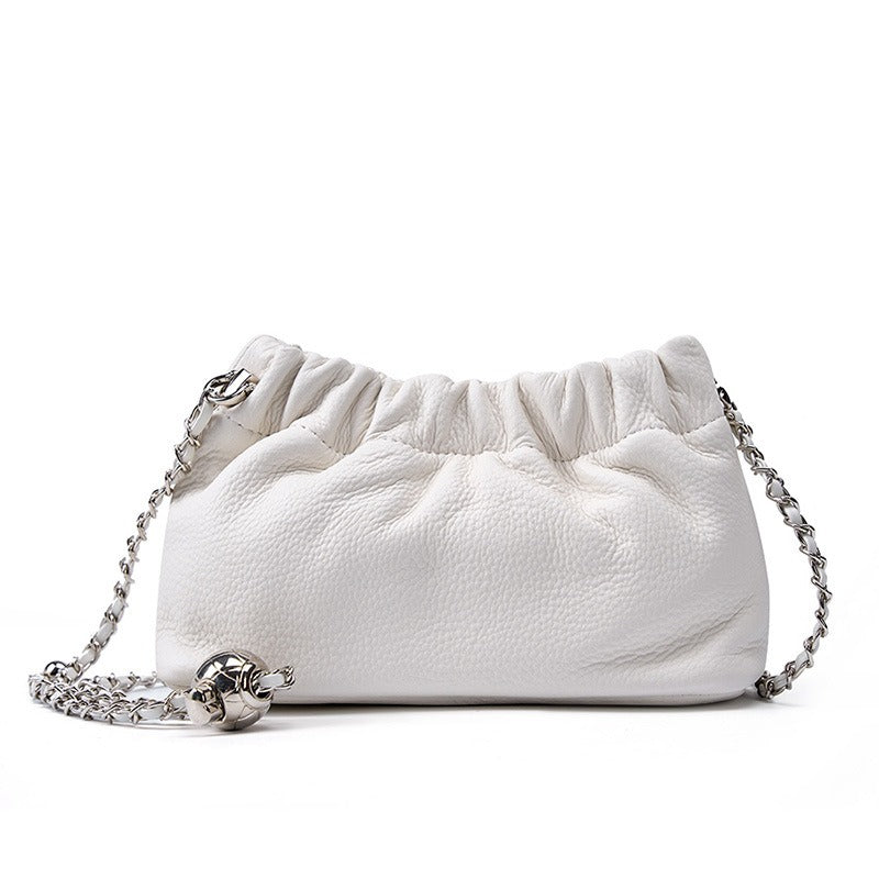 Popular chain women high end cloud pleated bag women bag cowhide shoulder crossbody bag gold ball chain - House of Cardwell