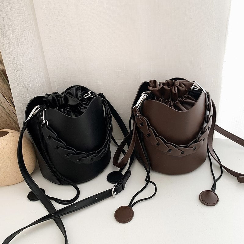 Pure Color Bucket Bags for Ladies 2024 Vintage Style Designer Handbags Women Brand Alar Drawstring Tote Bags Bolsa Feminina - House of Cardwell