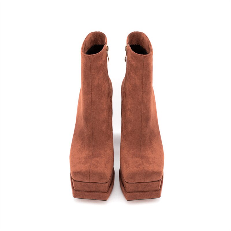 Platform Boots For Women Fashion Crude Heel Ankle Chunky Square Toe Zip Outdoor Female Boots Brand New Popular Style Women Shoes - House of Cardwell