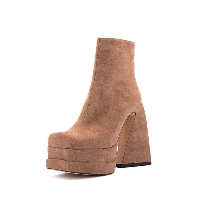 Platform Boots For Women Fashion Crude Heel Ankle Chunky Square Toe Zip Outdoor Female Boots Brand New Popular Style Women Shoes - House of Cardwell