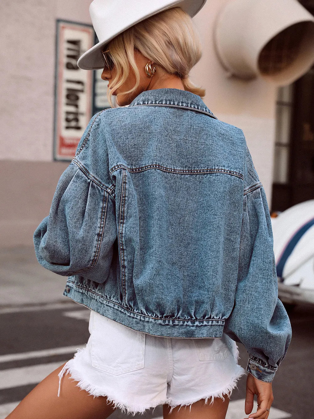 Collared Neck Dropped Shoulder Denim Top eprolo
