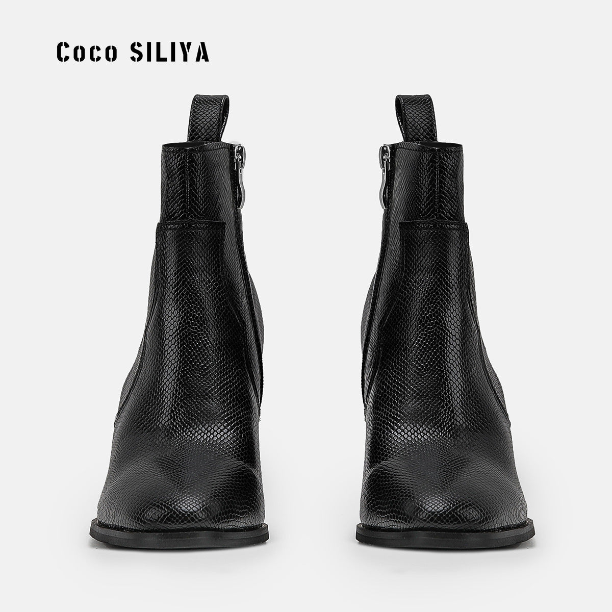 Large Size Short Boots British Style Martin Boots Thick With High Heel Pointed And Naked Boots Snakeskin Pattern - House of Cardwell