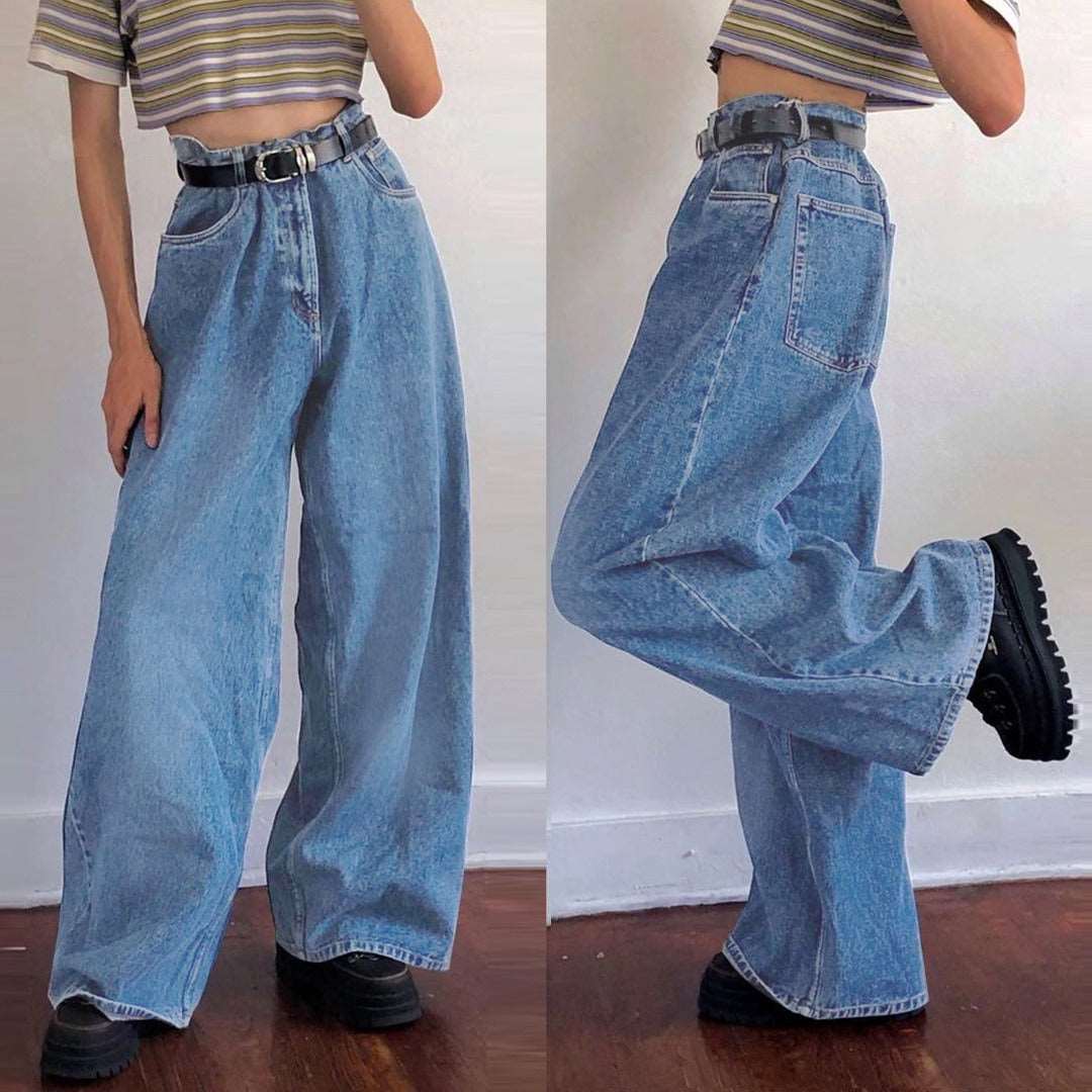European and American Instagram Trendy Wide Leg Pants Cross border Exclusive Supply of Classic High Waist Denim Big Horn Pants in Stock - House of Cardwell
