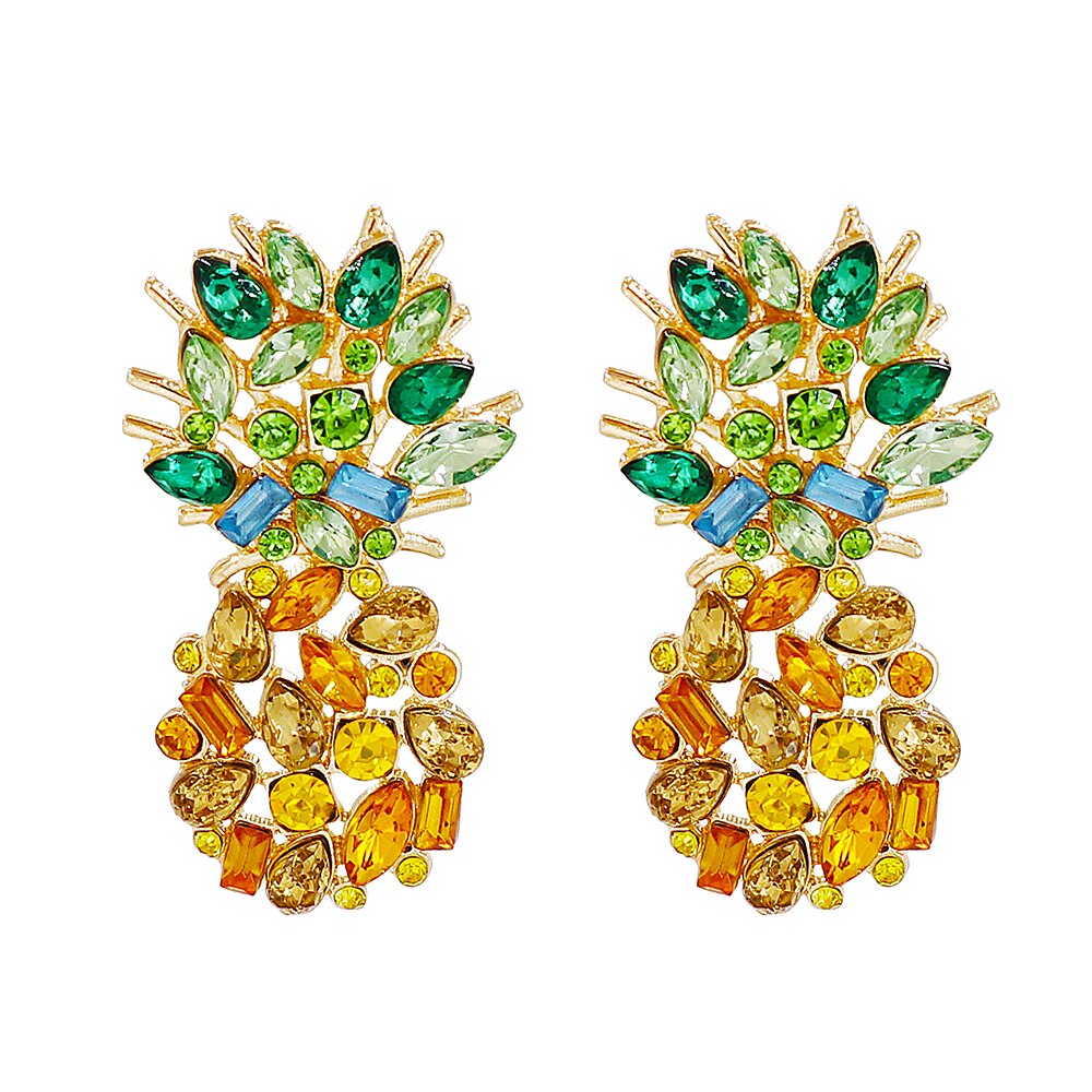Fashionably Summer Yellow Gold Fruit Pineapple Crystal Pendant Earrings eprolo