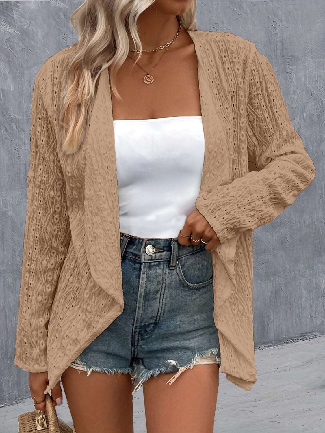 Eyelet Roll-Tab Sleeve Cardigan - House of Cardwell