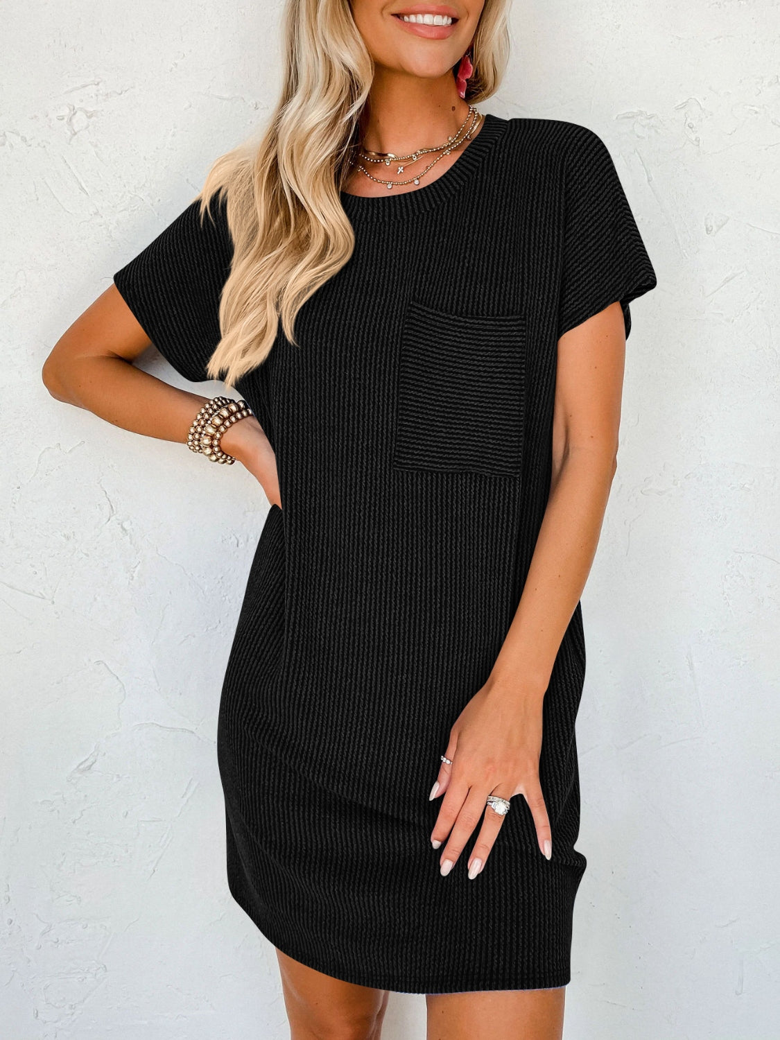 Round Neck Short Sleeve Mini Dress - House of Cardwell