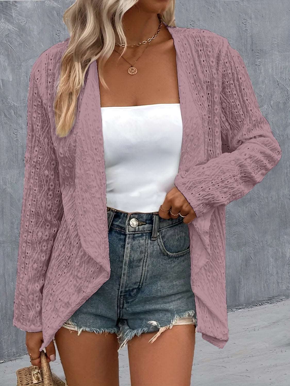 Eyelet Roll-Tab Sleeve Cardigan - House of Cardwell