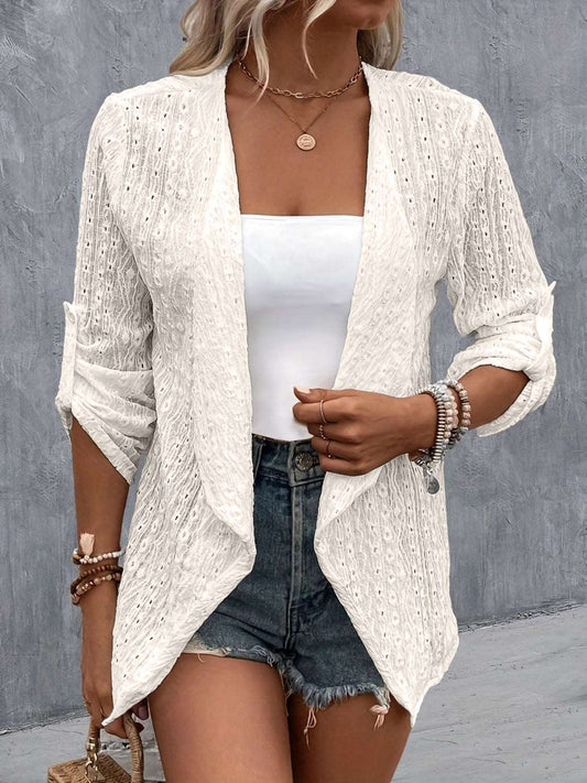 Eyelet Roll-Tab Sleeve Cardigan - House of Cardwell