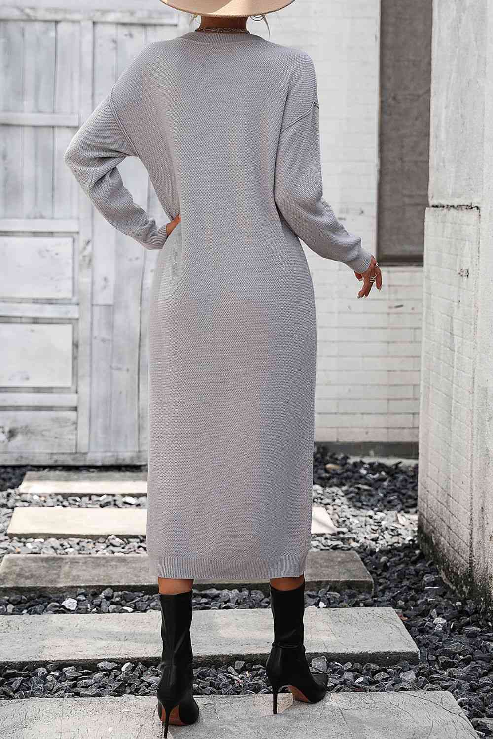 Notched Neck Dropped Shoulder Button-Down Midi Dress - House of Cardwell