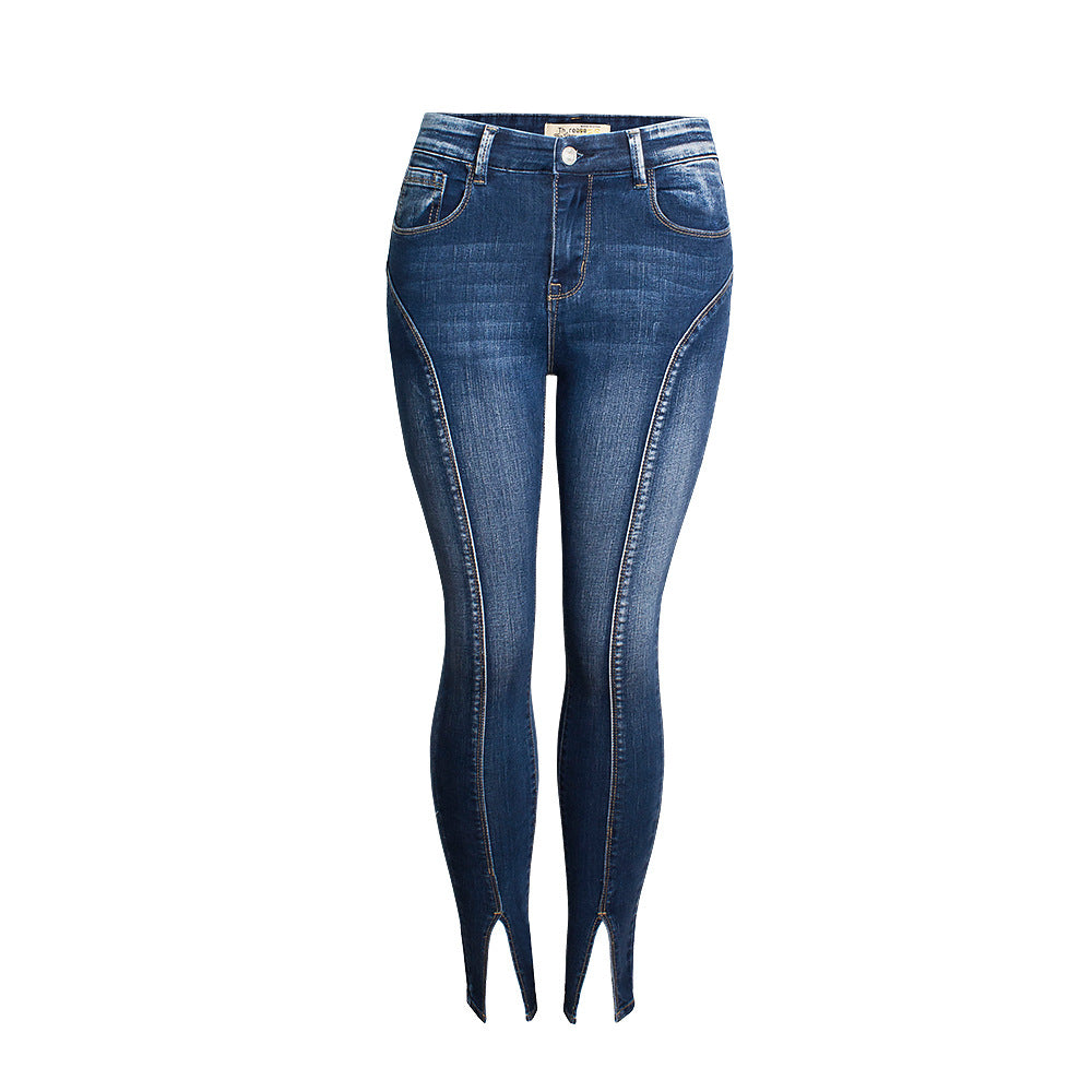 Jeans New Style Mid-Waist Elastic Split Hem Trendy High Quality Washed Nine-Point Jeans eprolo