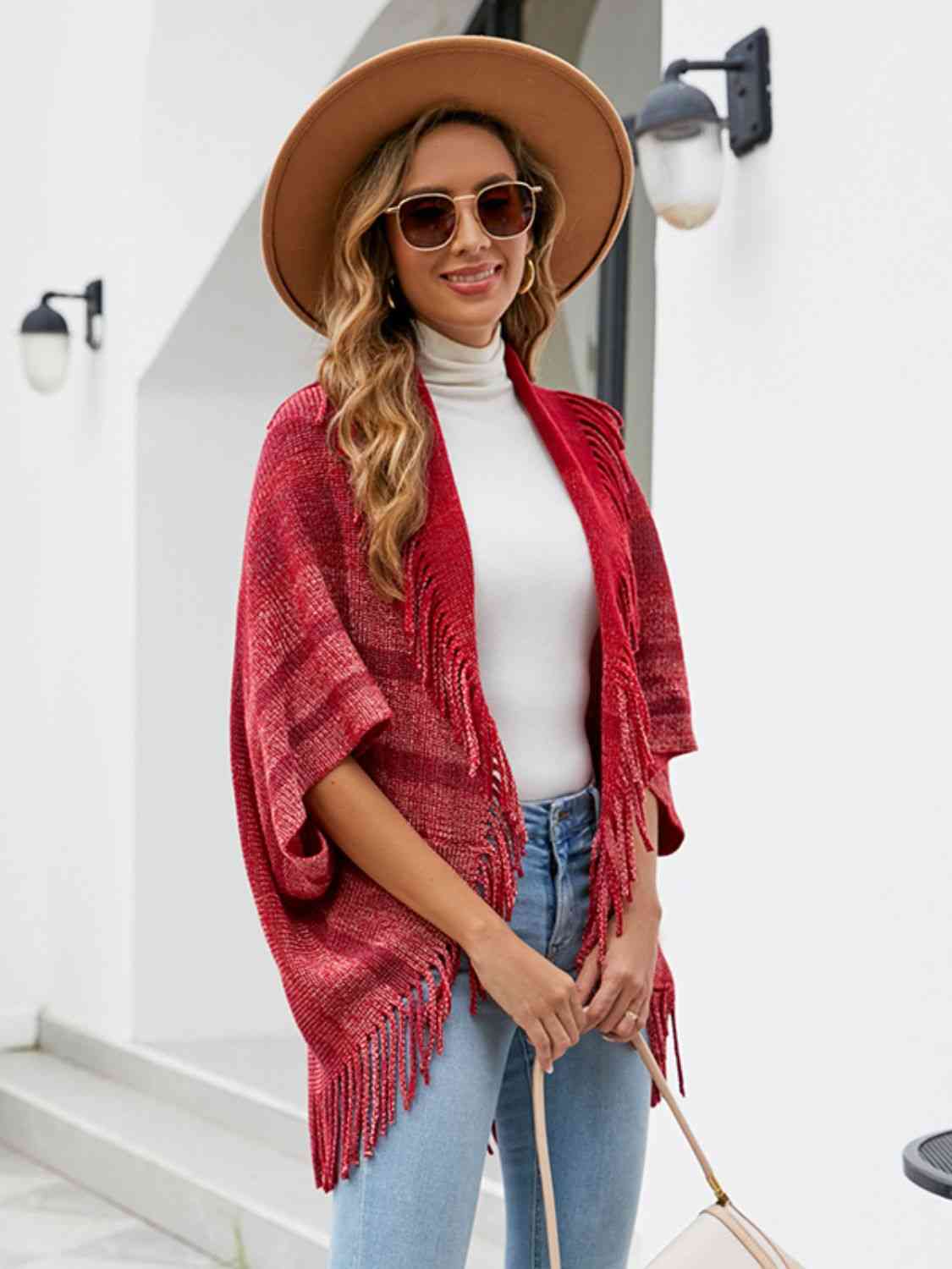 Fringe Detail Open Front Poncho - House of Cardwell