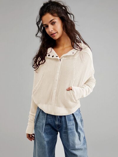 Waffle-Knit Dropped Shoulder Hooded Jacket - House of Cardwell
