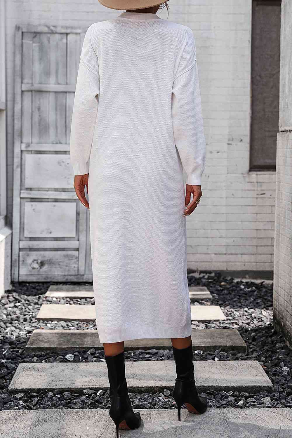 Notched Neck Dropped Shoulder Button-Down Midi Dress - House of Cardwell