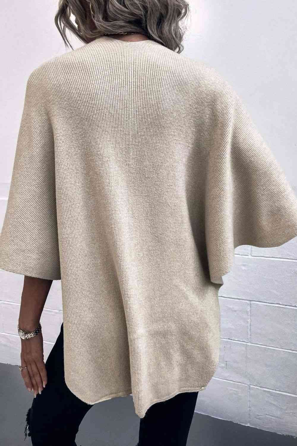 Surplice Neck Pom-Pom Trim Poncho - House of Cardwell