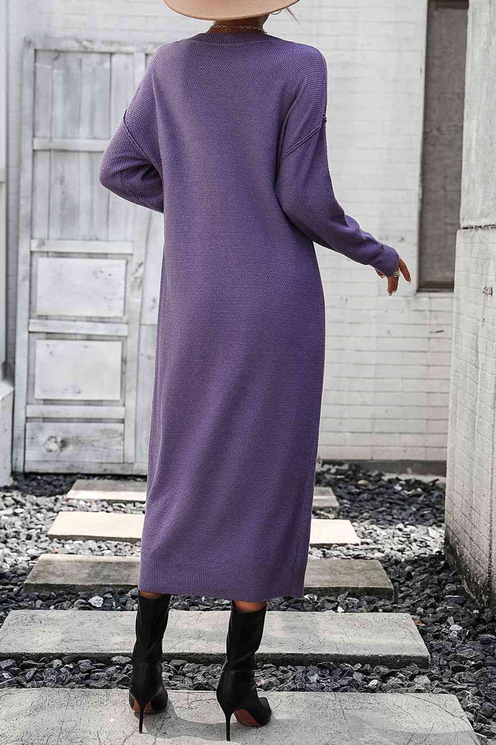 Notched Neck Dropped Shoulder Button-Down Midi Dress - House of Cardwell