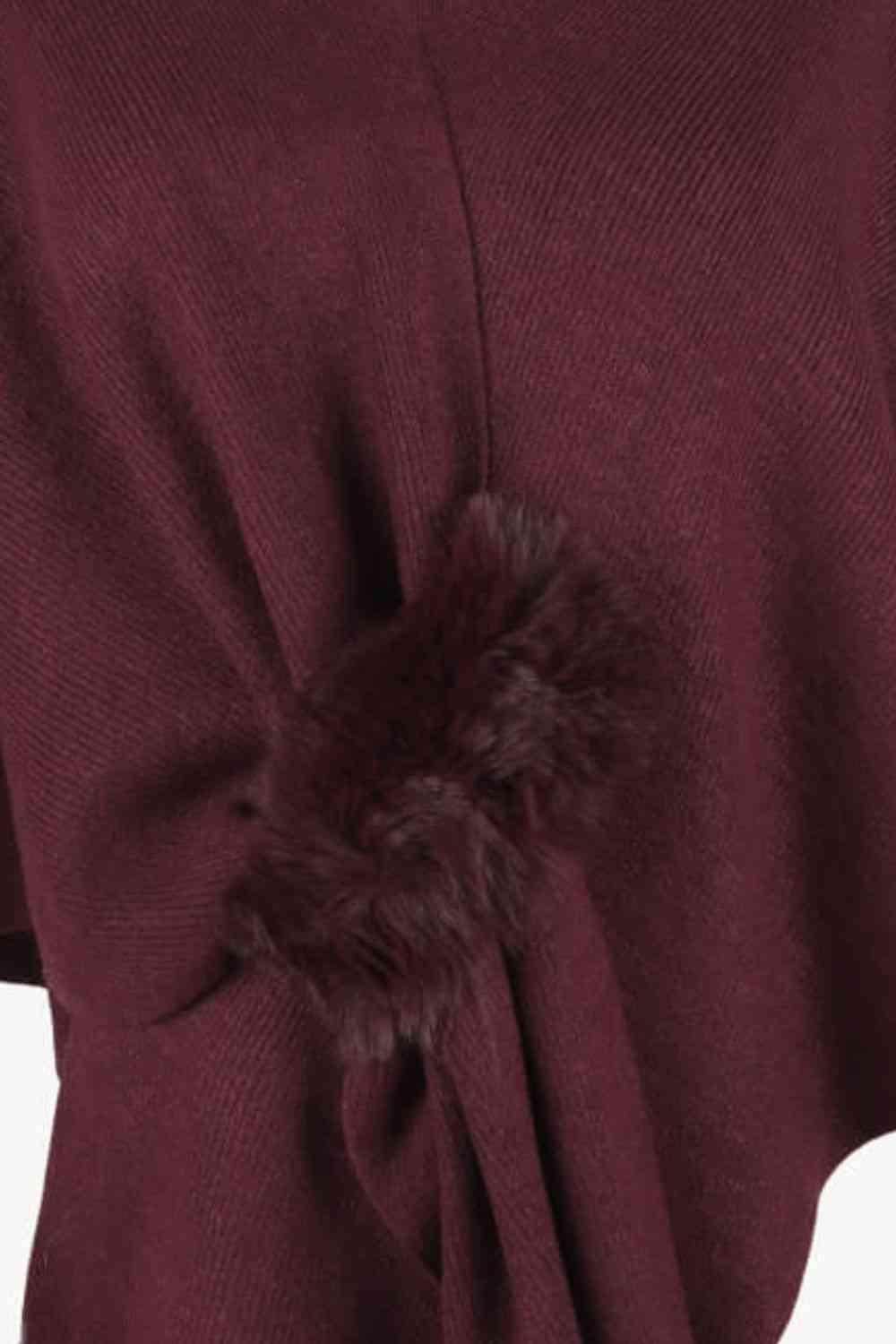 Surplice Neck Pom-Pom Trim Poncho - House of Cardwell