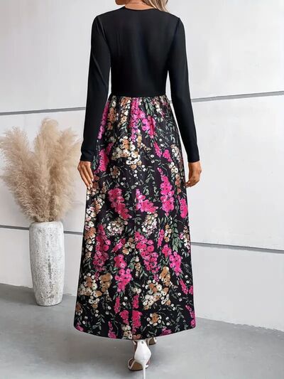 Floral Round Neck Long Sleeve Maxi Dress - House of Cardwell