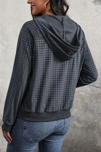 Printed Half Button Long Sleeve Hoodie - House of Cardwell