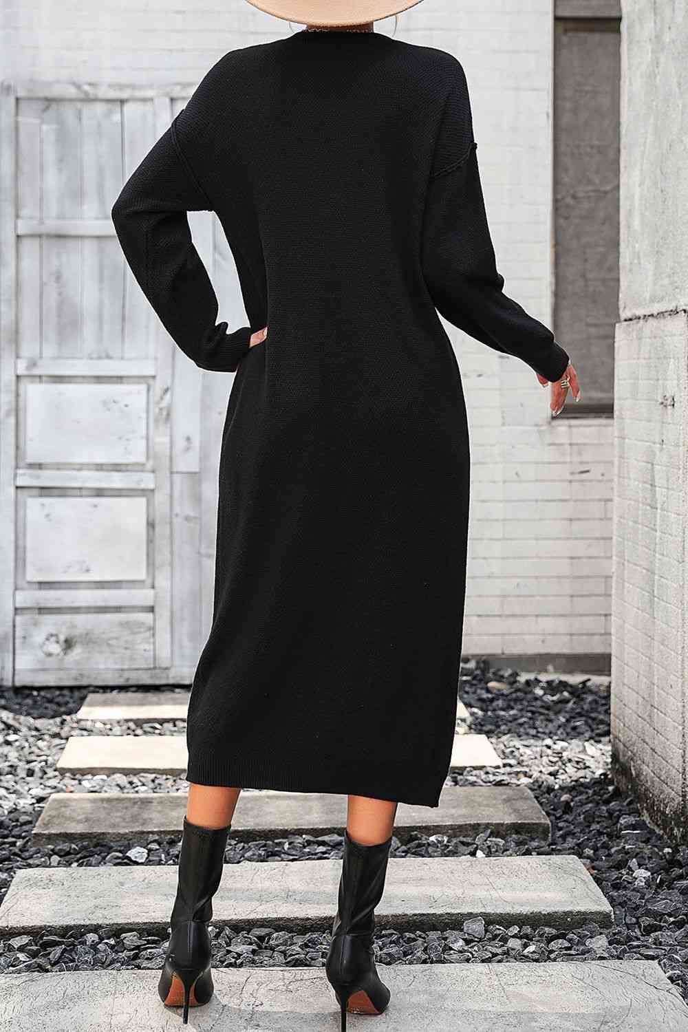 Notched Neck Dropped Shoulder Button-Down Midi Dress - House of Cardwell