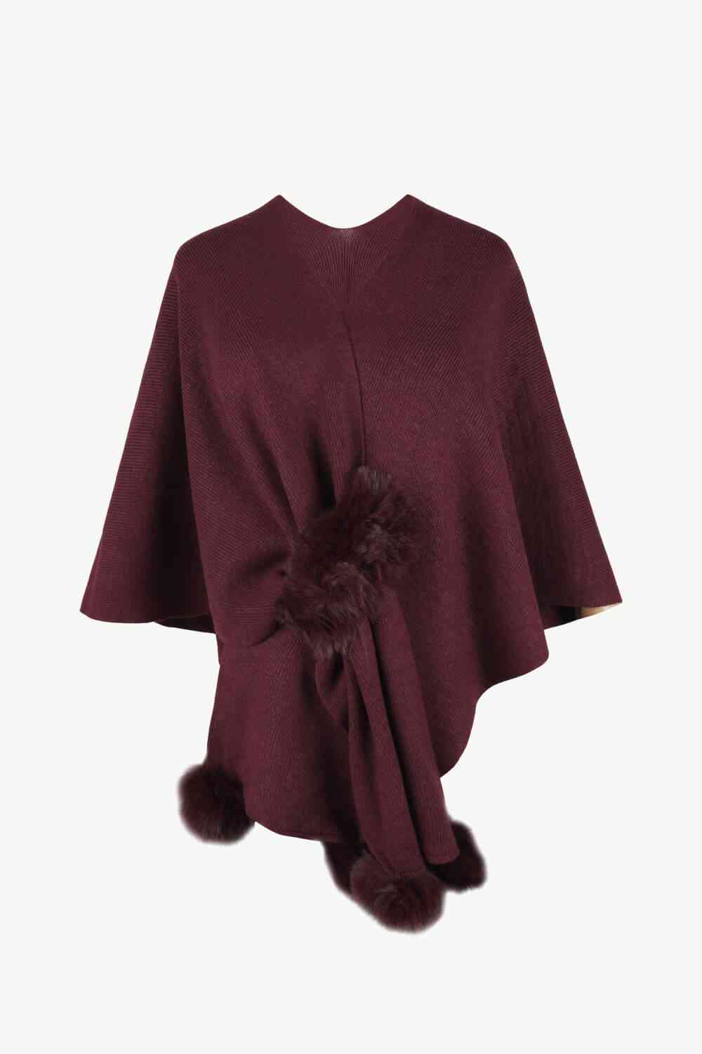 Surplice Neck Pom-Pom Trim Poncho - House of Cardwell
