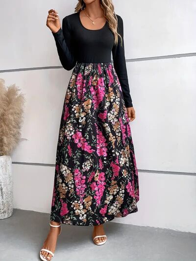 Floral Round Neck Long Sleeve Maxi Dress - House of Cardwell