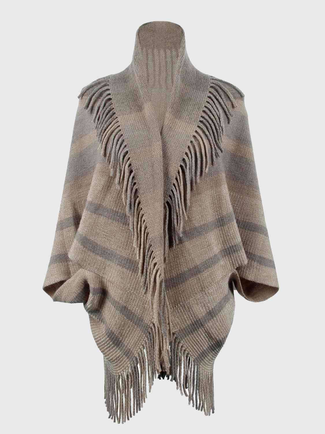 Fringe Detail Open Front Poncho - House of Cardwell