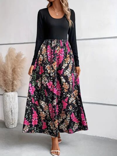 Floral Round Neck Long Sleeve Maxi Dress - House of Cardwell