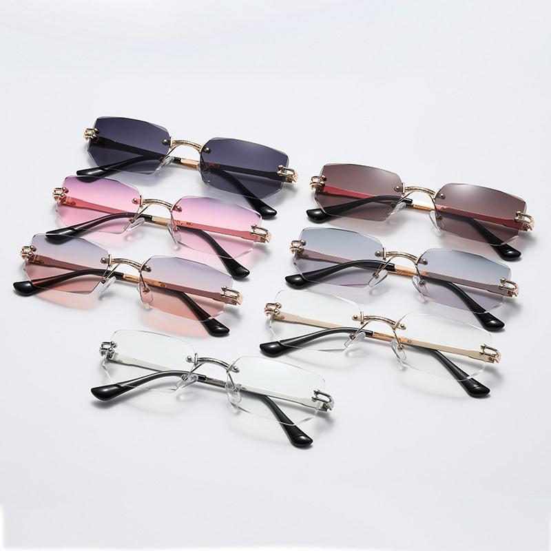 Polygon Cut Edge Rimless Sunglasses Women's Fashion Glasses Instagram Style Street Sunglasses eprolo